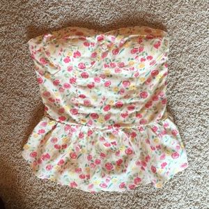 Floral Print Peplum Tube Top